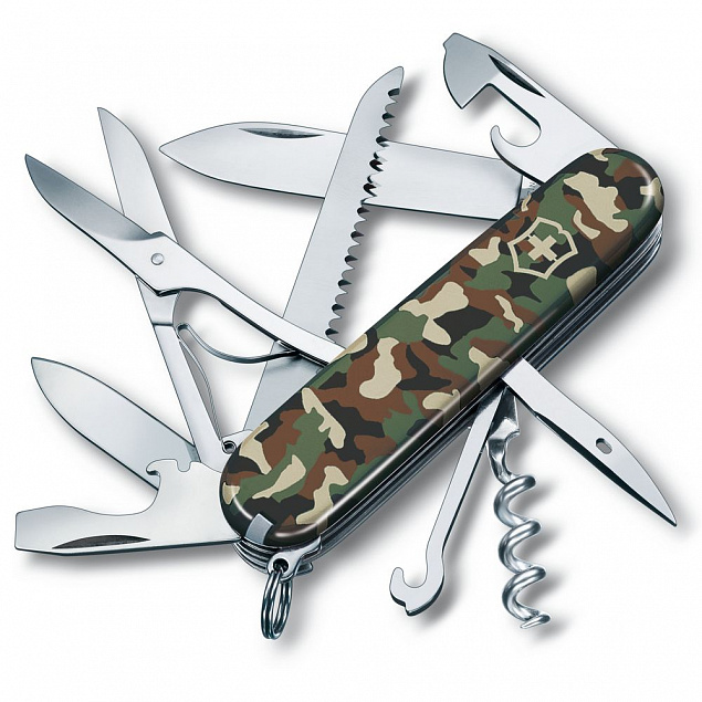Нож перочинный Huntsman 91, зеленый камуфляж с логотипом в Ставрополе заказать по выгодной цене в кибермаркете AvroraStore
