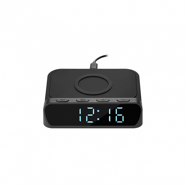 Настольные часы с беспроводной зарядкой 15W Rigel, черные с логотипом в Ставрополе заказать по выгодной цене в кибермаркете AvroraStore