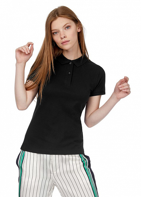 Рубашка поло женская Inspire черная с логотипом в Ставрополе заказать по выгодной цене в кибермаркете AvroraStore