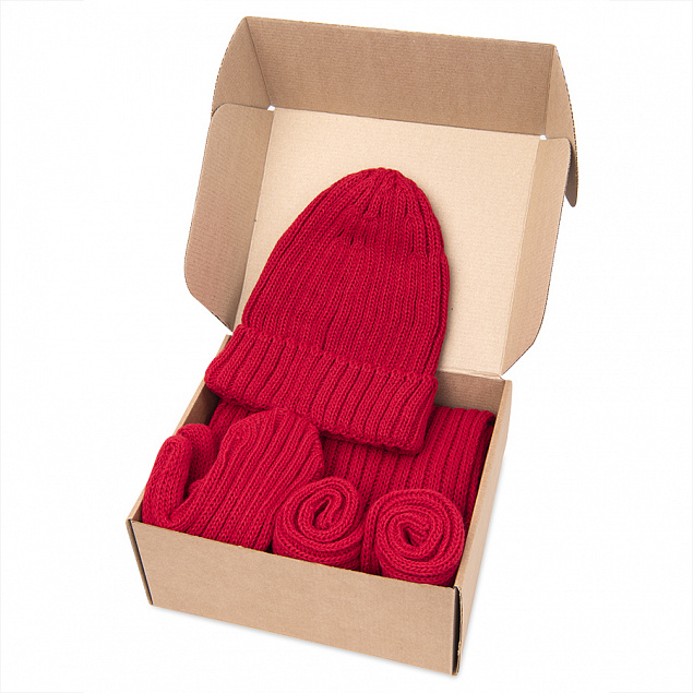 Набор подарочный НАСВЯЗИ©: шапка, шарф,  варежки, носки, красный с логотипом в Ставрополе заказать по выгодной цене в кибермаркете AvroraStore