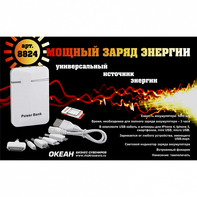 Зарядное устройство "Кругосветка", 5000 mAh, белый с логотипом в Ставрополе заказать по выгодной цене в кибермаркете AvroraStore