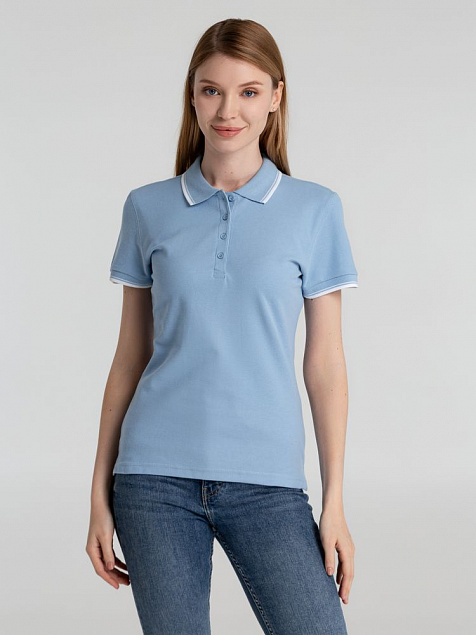 Рубашка поло женская Practice women 270, голубая с белым с логотипом в Ставрополе заказать по выгодной цене в кибермаркете AvroraStore
