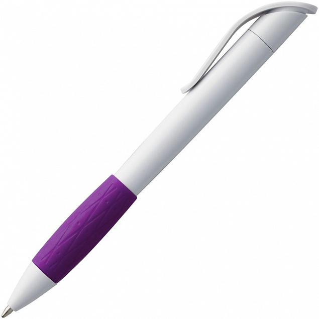 Ручка шариковая Grip, белая с фиолетовым с логотипом в Ставрополе заказать по выгодной цене в кибермаркете AvroraStore