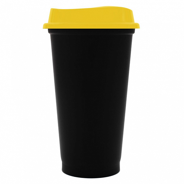 Стакан с крышкой Color Cap Black, черный с желтым с логотипом в Ставрополе заказать по выгодной цене в кибермаркете AvroraStore