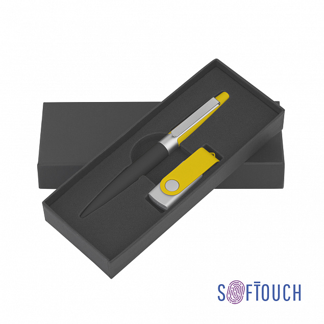 Набор ручка + флеш-карта 8 Гб в футляре, черный/желтый, покрытие soft touch # с логотипом в Ставрополе заказать по выгодной цене в кибермаркете AvroraStore