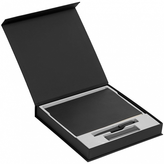 Коробка Memoria под ежедневник, аккумулятор и ручку, черная с логотипом в Ставрополе заказать по выгодной цене в кибермаркете AvroraStore