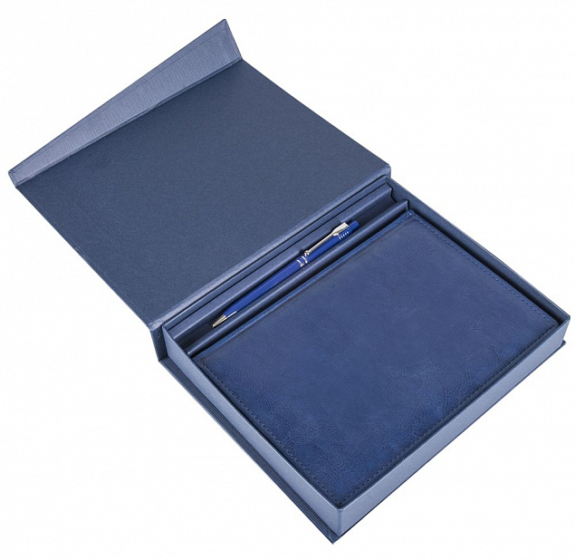 Коробка Duo под ежедневник и ручку, синяя с логотипом в Ставрополе заказать по выгодной цене в кибермаркете AvroraStore