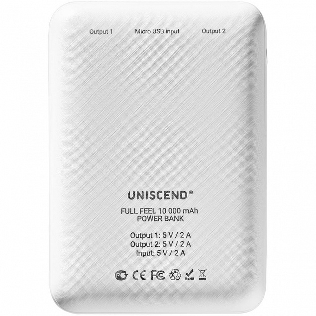 Внешний аккумулятор Uniscend Full Feel 10000 mAh с индикатором заряда, белый с логотипом в Ставрополе заказать по выгодной цене в кибермаркете AvroraStore