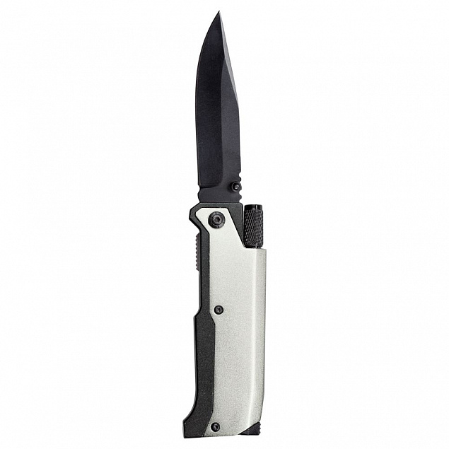 Нож складной с фонариком и огнивом Ster, серый с логотипом в Ставрополе заказать по выгодной цене в кибермаркете AvroraStore