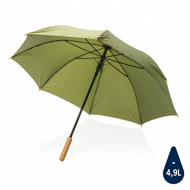 Автоматический зонт-трость с бамбуковой рукояткой Impact из RPET AWARE™, d103 см с логотипом в Ставрополе заказать по выгодной цене в кибермаркете AvroraStore