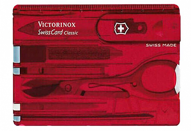 Набор инструментов SwissCard, полупрозрачный красный с логотипом в Ставрополе заказать по выгодной цене в кибермаркете AvroraStore