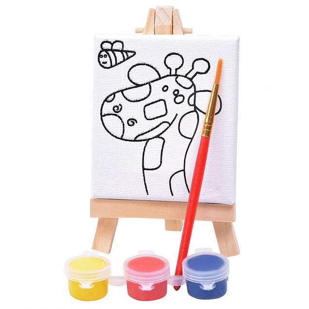 Набор для раскраски "Жираф":холст,мольберт,кисть, краски 3шт с логотипом в Ставрополе заказать по выгодной цене в кибермаркете AvroraStore