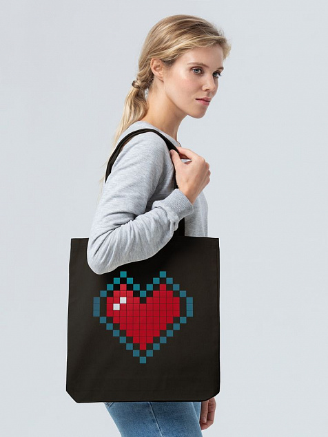 Холщовая сумка Pixel Heart, черная с логотипом в Ставрополе заказать по выгодной цене в кибермаркете AvroraStore