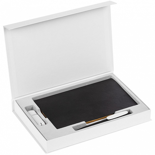 Коробка Silk с ложементом под ежедневник, флешку и ручку, белая с логотипом в Ставрополе заказать по выгодной цене в кибермаркете AvroraStore