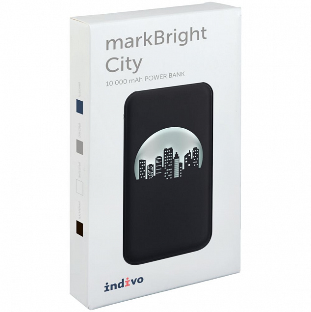Аккумулятор с подсветкой markBright City, 10000 мАч, черный с логотипом в Ставрополе заказать по выгодной цене в кибермаркете AvroraStore