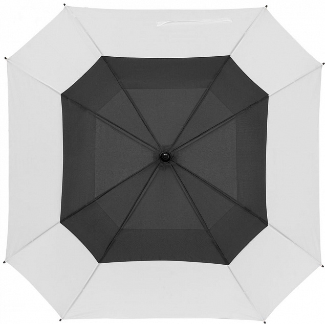 Квадратный зонт-трость Octagon, черный с белым с логотипом в Ставрополе заказать по выгодной цене в кибермаркете AvroraStore