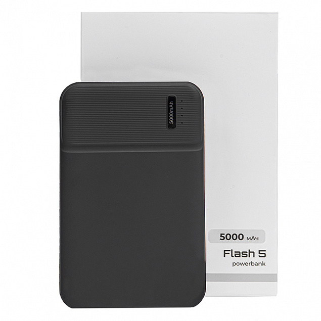 Универсальный аккумулятор OMG Flash 5 (5000 мАч) с подсветкой и soft touch, черный, 9,8х6.3х1,3 см с логотипом в Ставрополе заказать по выгодной цене в кибермаркете AvroraStore