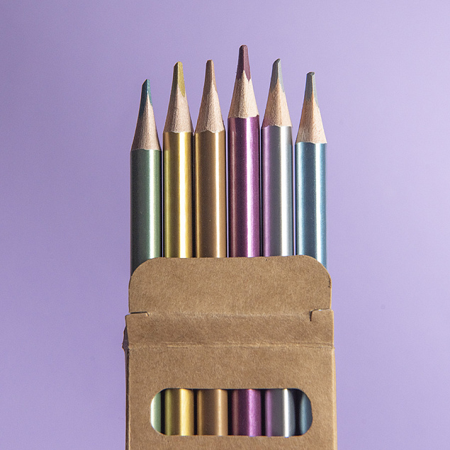 Набор цветных карандашей METALLIC, 6 цветов с логотипом в Ставрополе заказать по выгодной цене в кибермаркете AvroraStore
