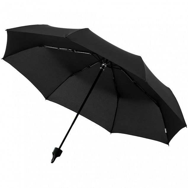 Зонт складной Clevis с ручкой-карабином, черный с логотипом в Ставрополе заказать по выгодной цене в кибермаркете AvroraStore