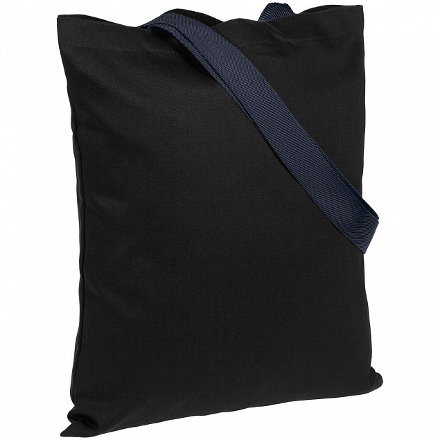 Холщовая сумка BrighTone, черная с темно-синими ручками с логотипом в Ставрополе заказать по выгодной цене в кибермаркете AvroraStore