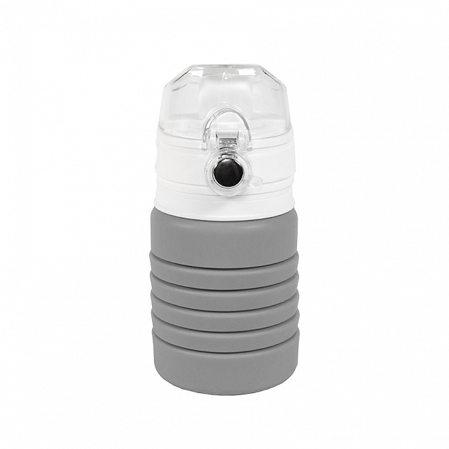 Бутылка для воды складная с карабином SPRING; серая, 550/250 мл, силикон с логотипом в Ставрополе заказать по выгодной цене в кибермаркете AvroraStore
