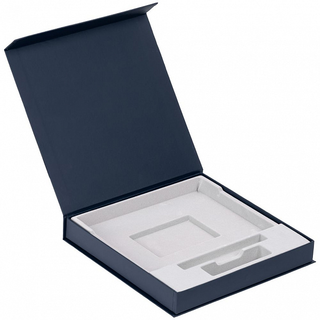 Коробка Memoria под ежедневник, аккумулятор и ручку, синяя с логотипом в Ставрополе заказать по выгодной цене в кибермаркете AvroraStore