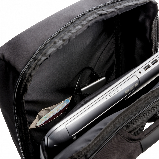 Антикражный рюкзак Swiss Peak 15"  с RFID защитой и разъемом USB, черный с логотипом в Ставрополе заказать по выгодной цене в кибермаркете AvroraStore