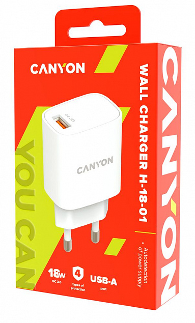 Сетевое зарядное устройство Canyon Quick Charge с логотипом в Ставрополе заказать по выгодной цене в кибермаркете AvroraStore
