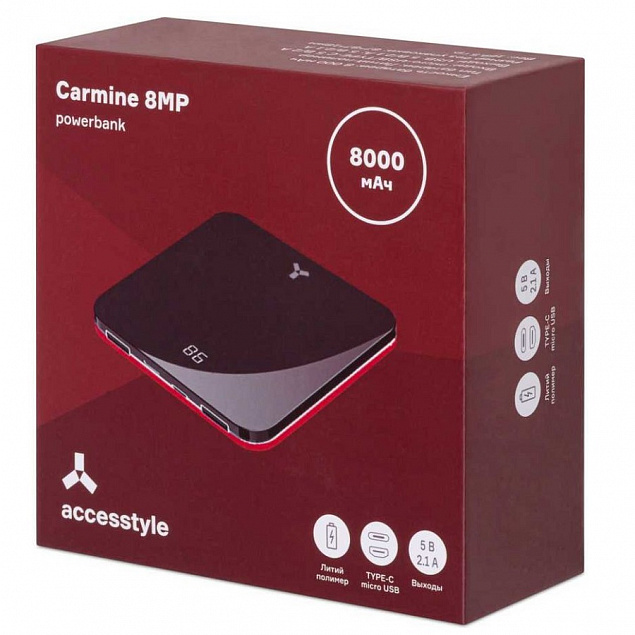 Внешний аккумулятор Accesstyle Carmine 8MP 8000 мАч, черный/красный с логотипом в Ставрополе заказать по выгодной цене в кибермаркете AvroraStore
