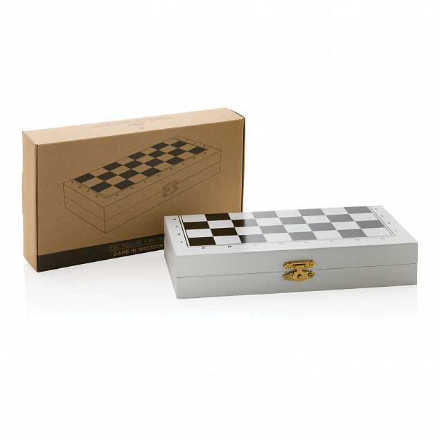 Набор настольных игр 3-в-1 в деревянной коробке FSC® с логотипом в Ставрополе заказать по выгодной цене в кибермаркете AvroraStore