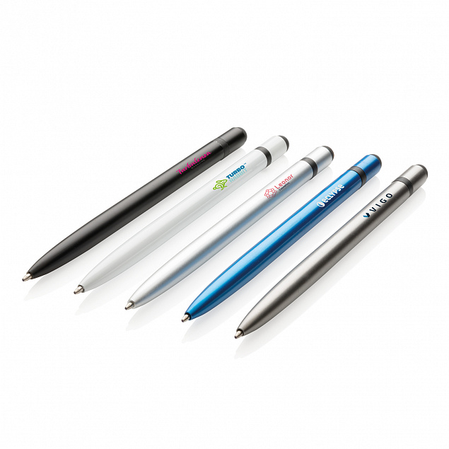 Металлическая ручка-стилус Slim, голубой с логотипом в Ставрополе заказать по выгодной цене в кибермаркете AvroraStore