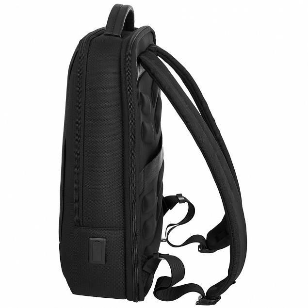 Рюкзак для ноутбука Santiago Slim с кожаной отделкой, черный с логотипом в Ставрополе заказать по выгодной цене в кибермаркете AvroraStore