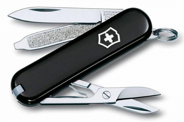 Нож-брелок Classic 58 с отверткой, черный с логотипом в Ставрополе заказать по выгодной цене в кибермаркете AvroraStore
