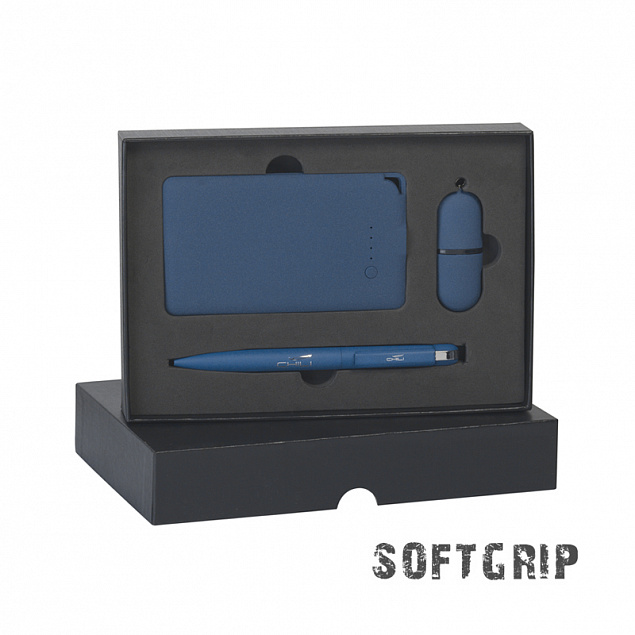 Подарочный набор "Камень" с покрытием soft grip на 3 предмета, синий с логотипом в Ставрополе заказать по выгодной цене в кибермаркете AvroraStore