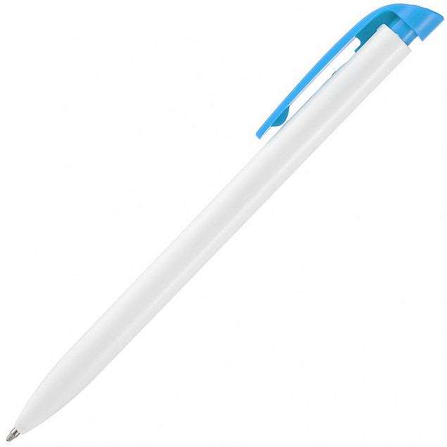 Ручка шариковая Favorite, белая с голубым с логотипом в Ставрополе заказать по выгодной цене в кибермаркете AvroraStore