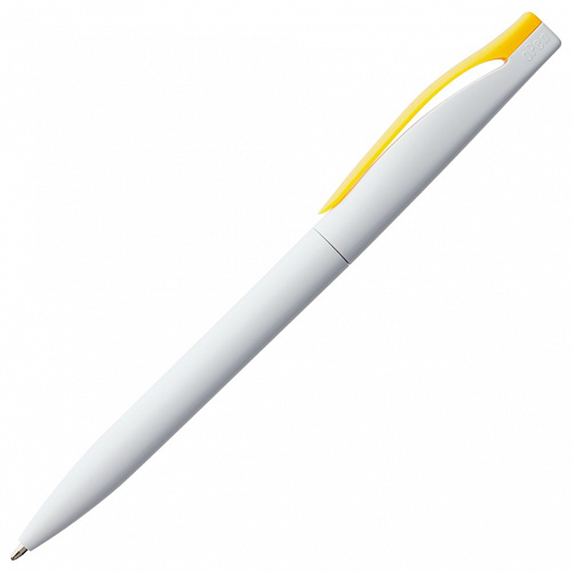 Ручка шариковая Pin, белая с желтым с логотипом в Ставрополе заказать по выгодной цене в кибермаркете AvroraStore
