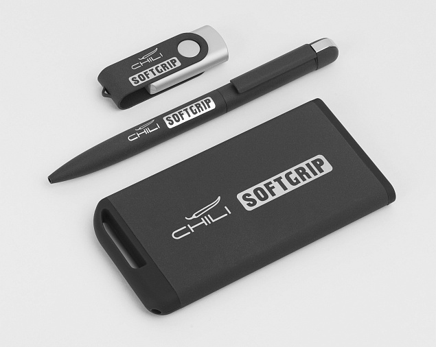 Набор ручка + флеш-карта 16Гб + зарядное устройство 4000 mAh в футляре, softgrip с логотипом в Ставрополе заказать по выгодной цене в кибермаркете AvroraStore