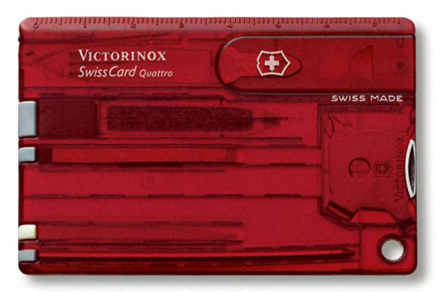 Набор инструментов SwissCard Quattro, красный с логотипом в Ставрополе заказать по выгодной цене в кибермаркете AvroraStore