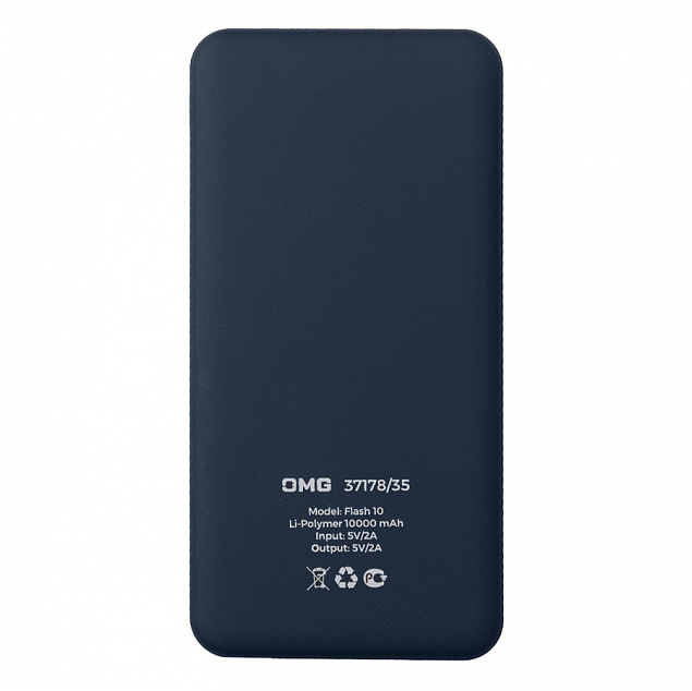 Универсальный аккумулятор OMG Flash 10 (10000 мАч) с подсветкой и soft touch,синий,13,7х6,87х1,55 мм с логотипом в Ставрополе заказать по выгодной цене в кибермаркете AvroraStore
