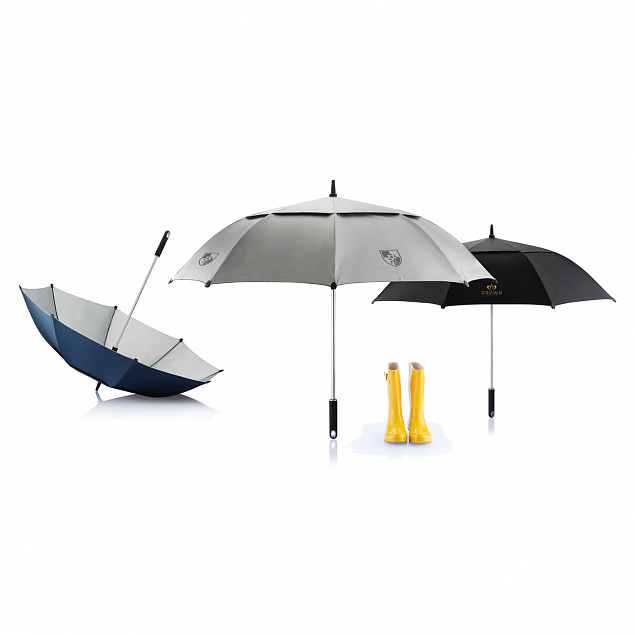 Зонт-трость антишторм Hurricane 27, черный с логотипом в Ставрополе заказать по выгодной цене в кибермаркете AvroraStore