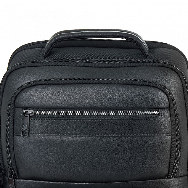 Рюкзак для ноутбука Santiago с кожаной отделкой, черный с логотипом в Ставрополе заказать по выгодной цене в кибермаркете AvroraStore