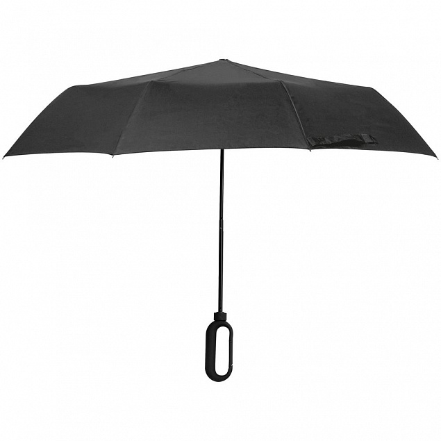 Зонт складной Hoopy с ручкой-карабином, черный с логотипом в Ставрополе заказать по выгодной цене в кибермаркете AvroraStore