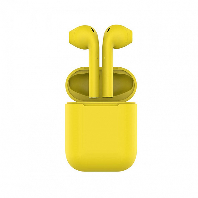 Наушники беспроводные с зарядным боксом TWS AIR SOFT, цвет желтый  с логотипом в Ставрополе заказать по выгодной цене в кибермаркете AvroraStore