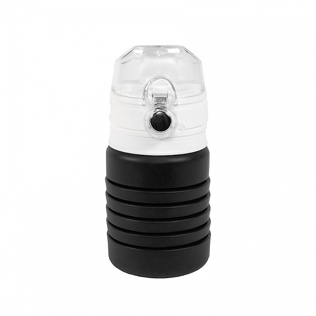Бутылка для воды складная с карабином SPRING; черная, 550/250 мл, силикон с логотипом в Ставрополе заказать по выгодной цене в кибермаркете AvroraStore