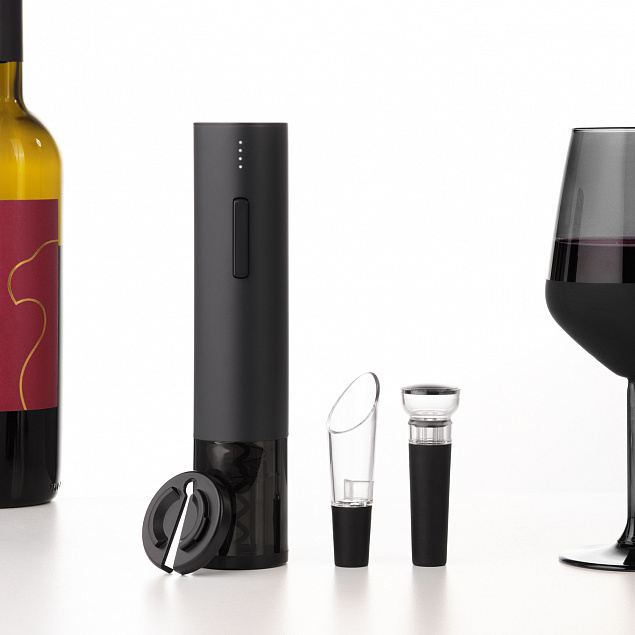 Набор для вина с электрическим штопором Sacramento, черный с логотипом в Ставрополе заказать по выгодной цене в кибермаркете AvroraStore