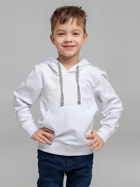 Толстовка с капюшоном детская Kirenga Kids, белая с логотипом в Ставрополе заказать по выгодной цене в кибермаркете AvroraStore