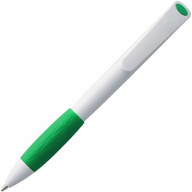 Ручка шариковая Grip, белая с зеленым с логотипом в Ставрополе заказать по выгодной цене в кибермаркете AvroraStore