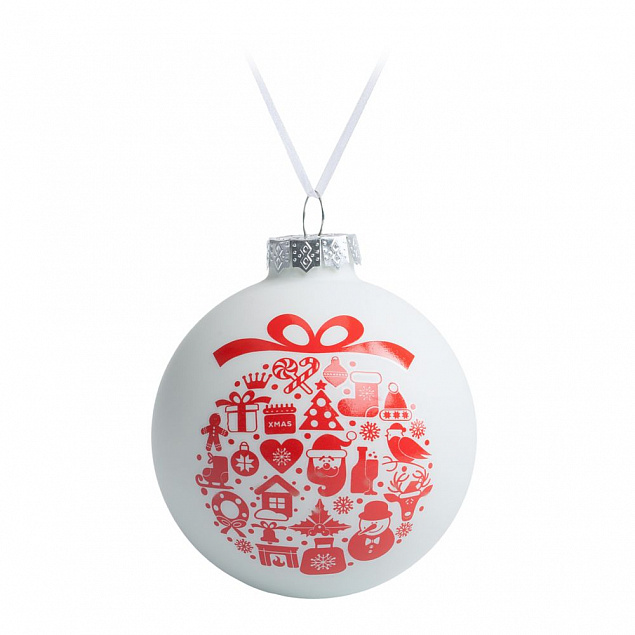 Елочный шар «Новогодний коллаж», 8, см, белый с красным с логотипом в Ставрополе заказать по выгодной цене в кибермаркете AvroraStore