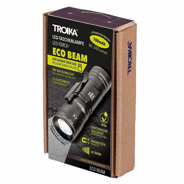 Аккумуляторный фонарь Eco Beam, черный с логотипом в Ставрополе заказать по выгодной цене в кибермаркете AvroraStore