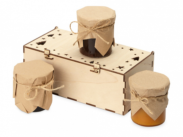 Подарочный набор с тремя видами варенья в деревянной коробке Trio Sweet с логотипом в Ставрополе заказать по выгодной цене в кибермаркете AvroraStore
